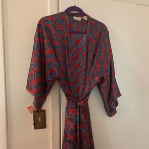 Red and blue Victoria’s Secret kimono style robe.